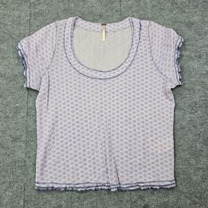 Free People Garner Tee Shirt Womens XL Floral Knit Lettuce Hem Boho Purple Ditzy
